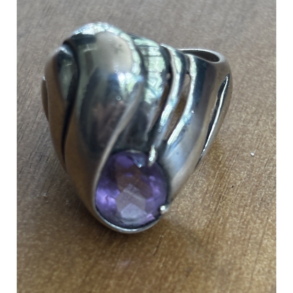 Vintage Kabana 925 And Amethyst Abstract Ring Size 9 9.2 Grams